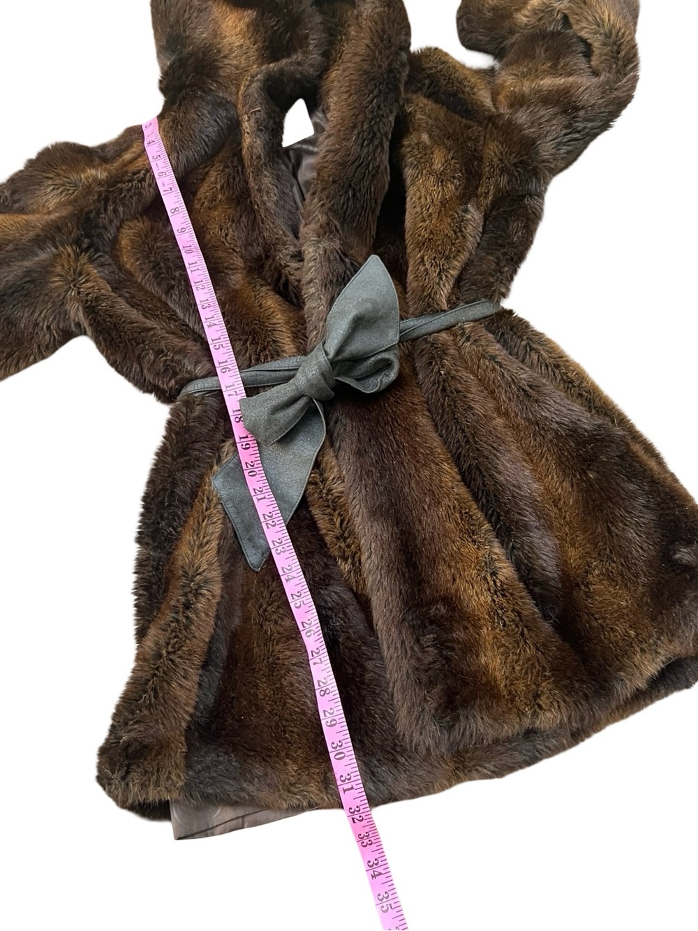 Vintage Zimmerman Furs Brown Faux Fur Hooded Coat Belted 70s Glam - Picture 4 of 7